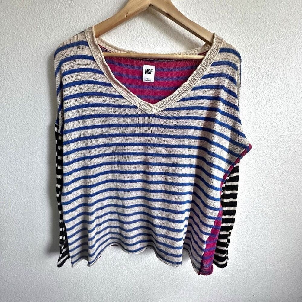 NSF | Stripe Striped Multi Color Slouch V-neck Long Sleeve Knit | Size Small - Picture 3 of 7